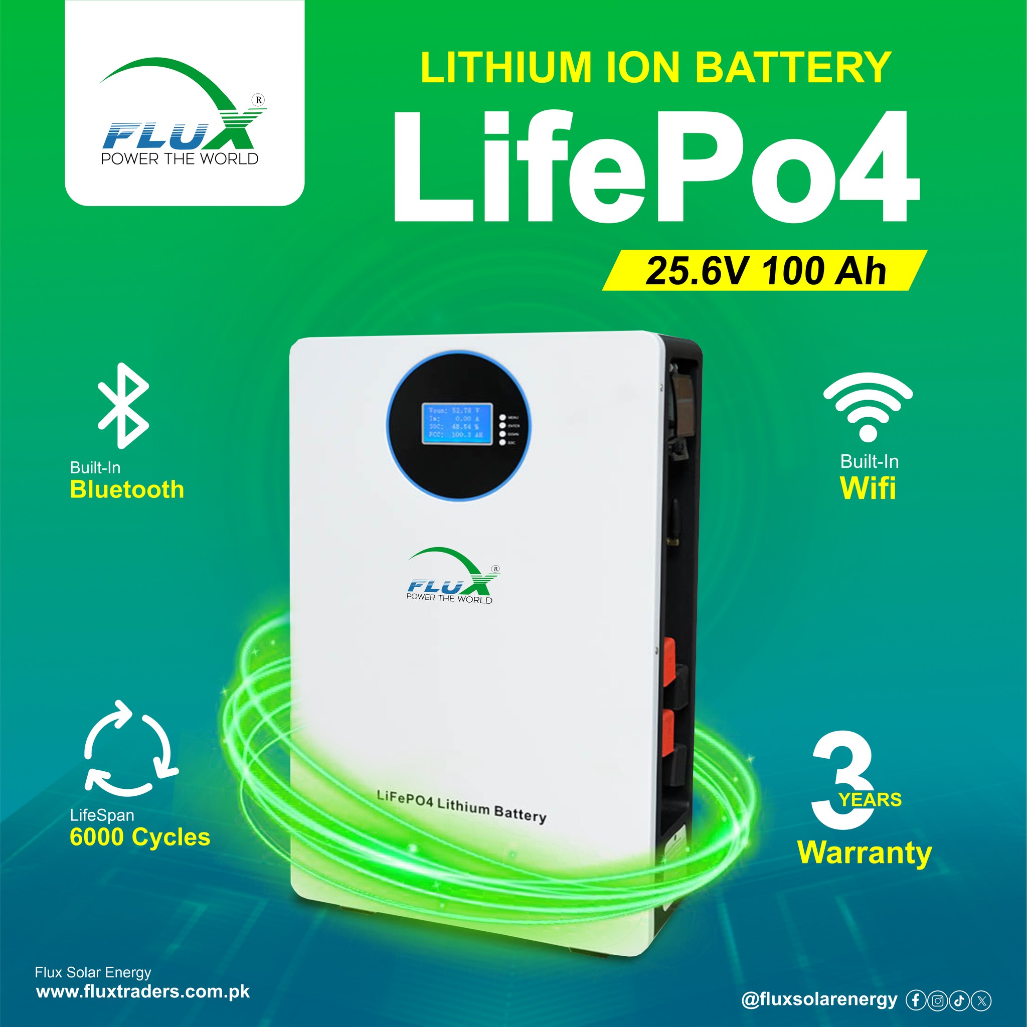 FLUX LIFEPO4 25.6V 100Ah – Smart Power That Lasts